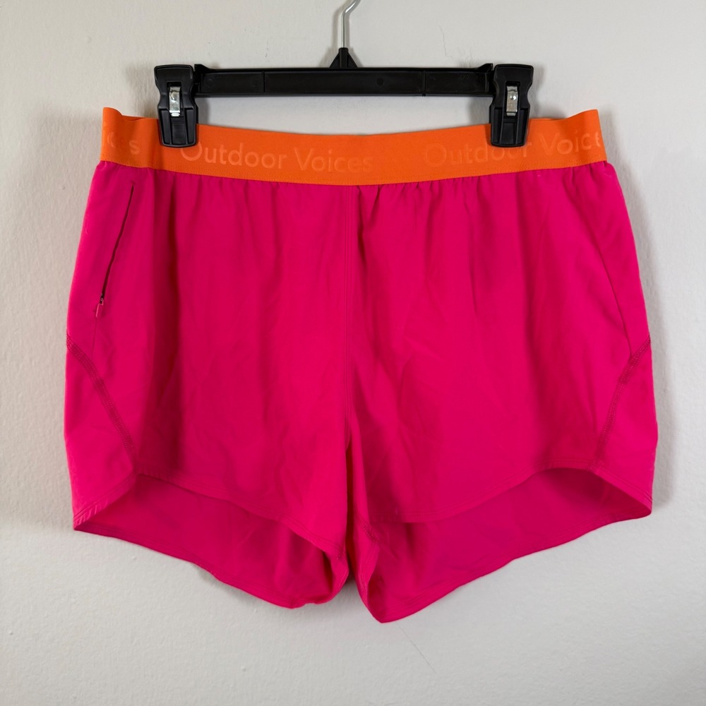 Outdoor Voices Women's Hot Pink Running Shorts With Orange Waistband Size L